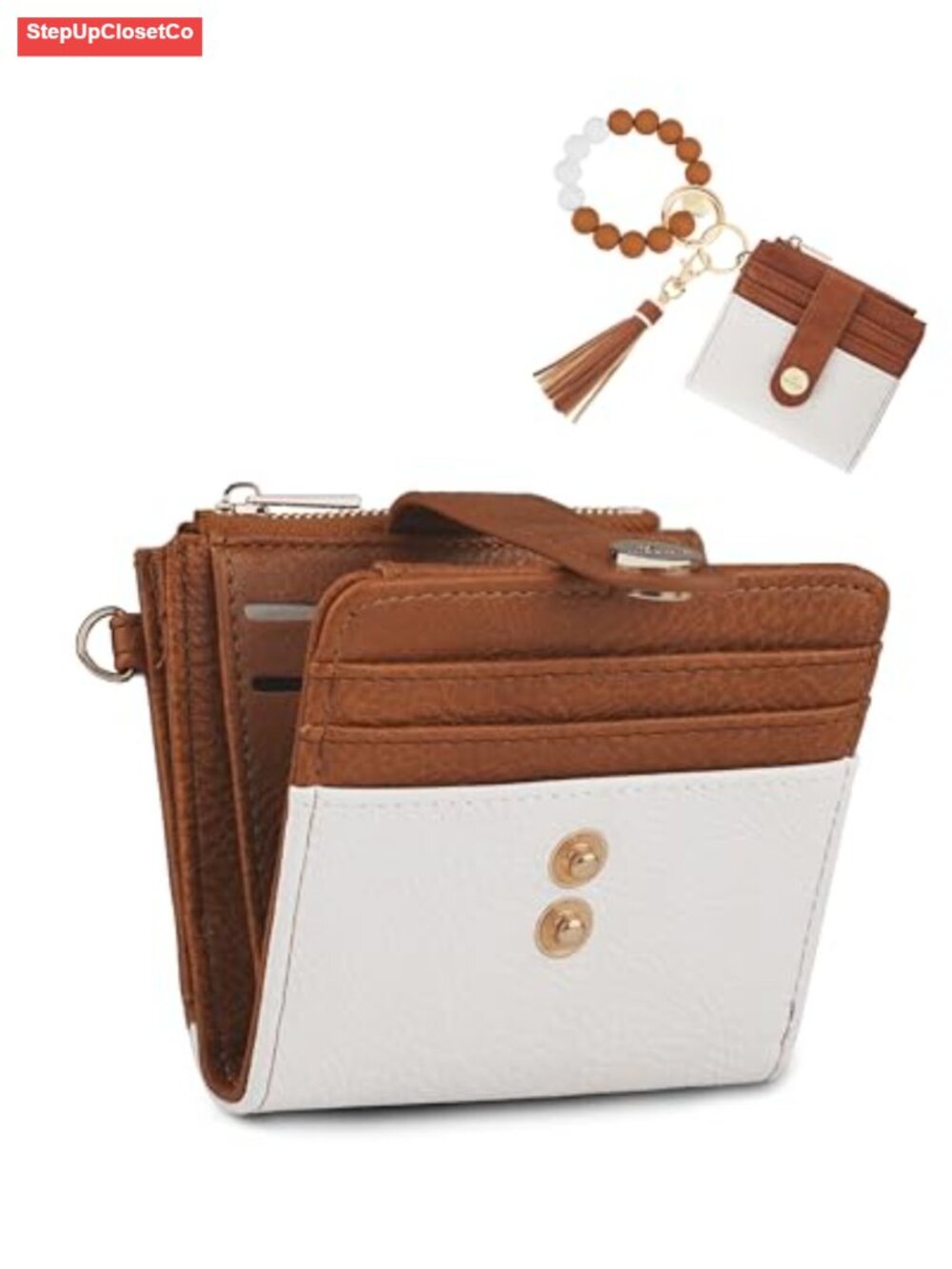 Keychain RFID Wristlet Wallet for Women - Faux Leather Small Card Wallet